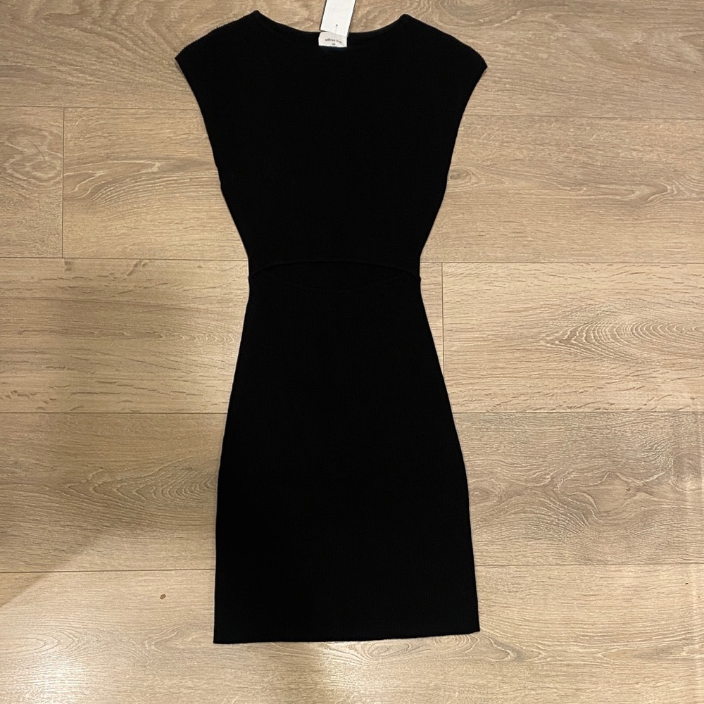 Wilfred Black Cap-Sleeve Knit Mini Dress